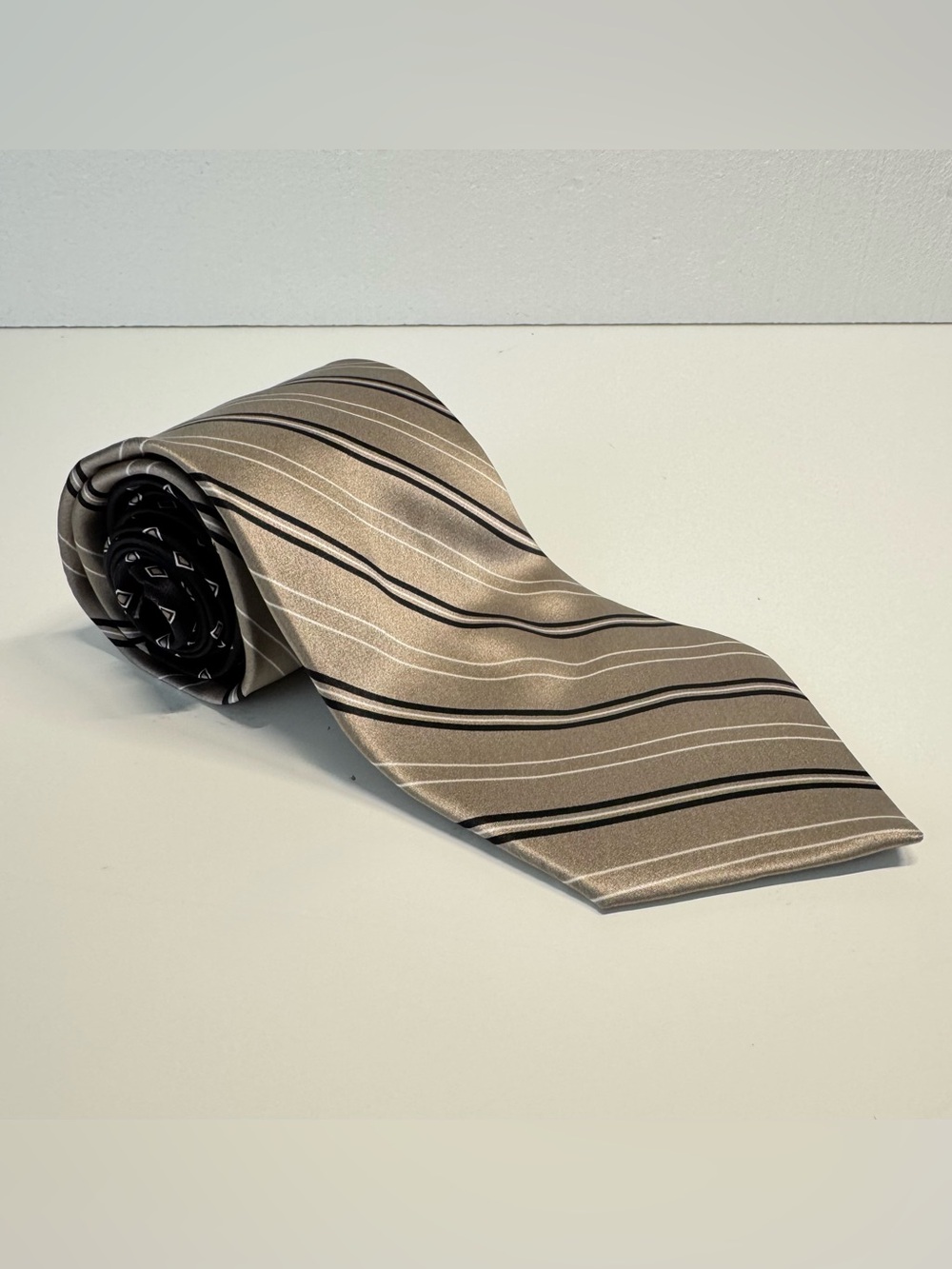 VITALIANO PANCALDI Classic Tan Black Striped Silk Necktie Handmade In Italy